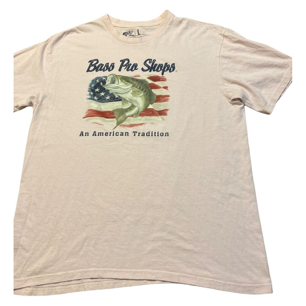 Bass Pro Shop T-Shirt Size Lg Women's Pink Tee American Flag  Bass Pro Logo